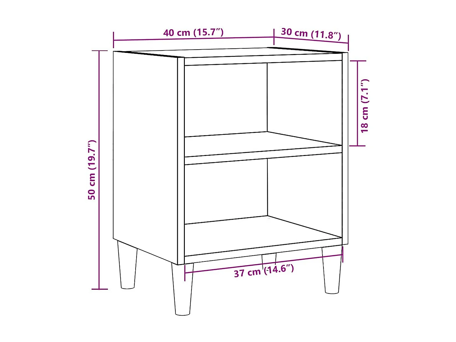 Table de chevet chêne artisanal 40x30x50 cm bois d'ingénierie