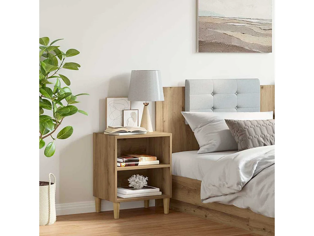 Table de chevet chêne artisanal 40x30x50 cm bois d'ingénierie
