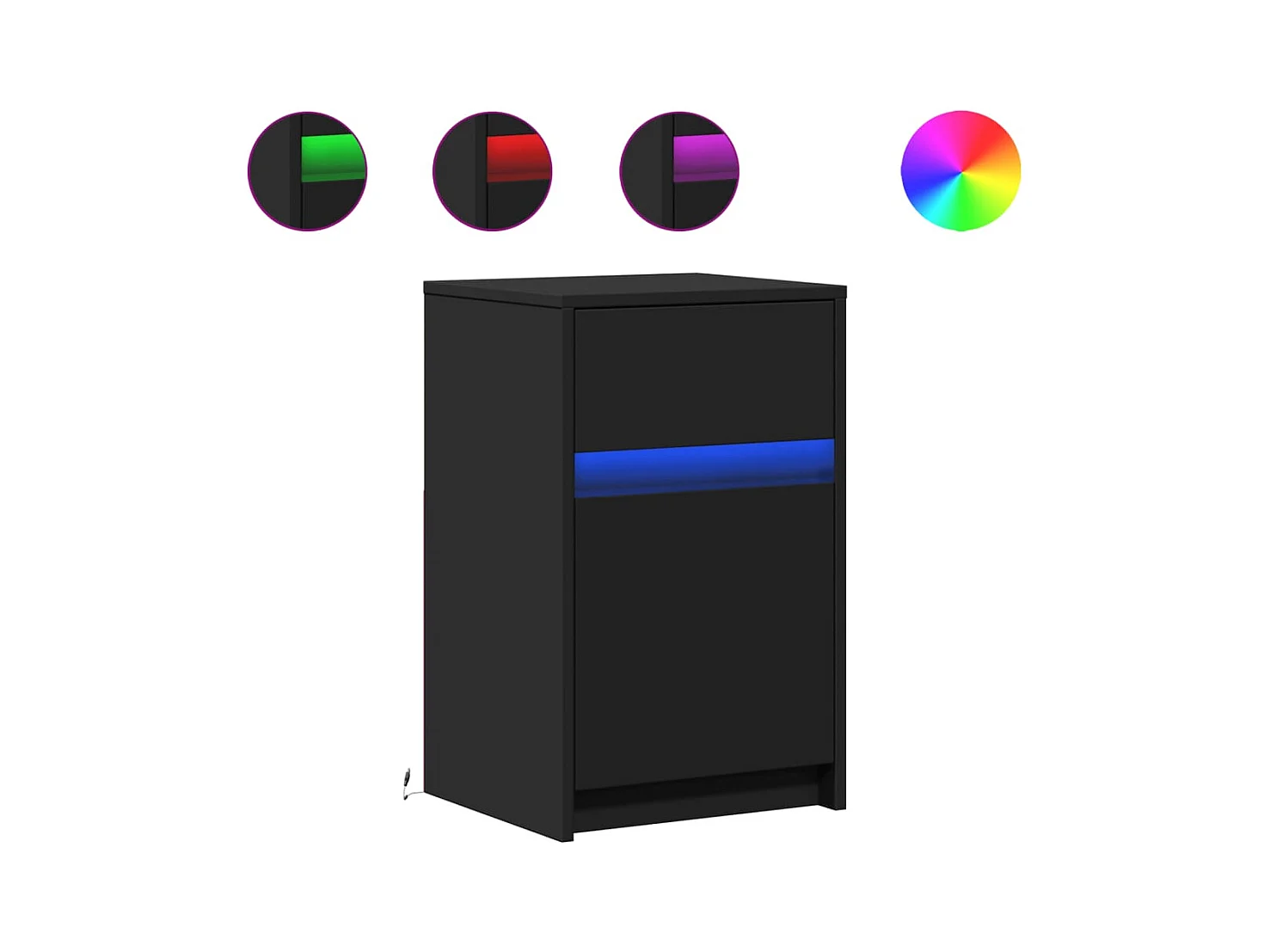 Nachttisch mit LED-Leuchten, schwarzes Holzwerkstoff