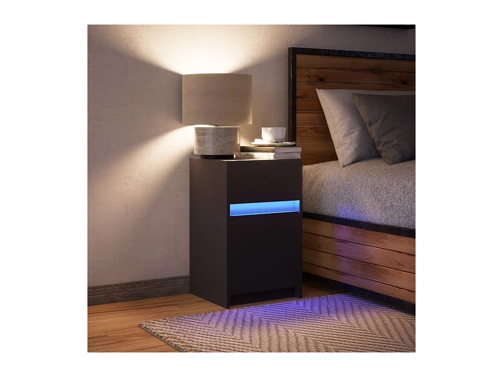 Nachttisch mit LED-Leuchten, schwarzes Holzwerkstoff