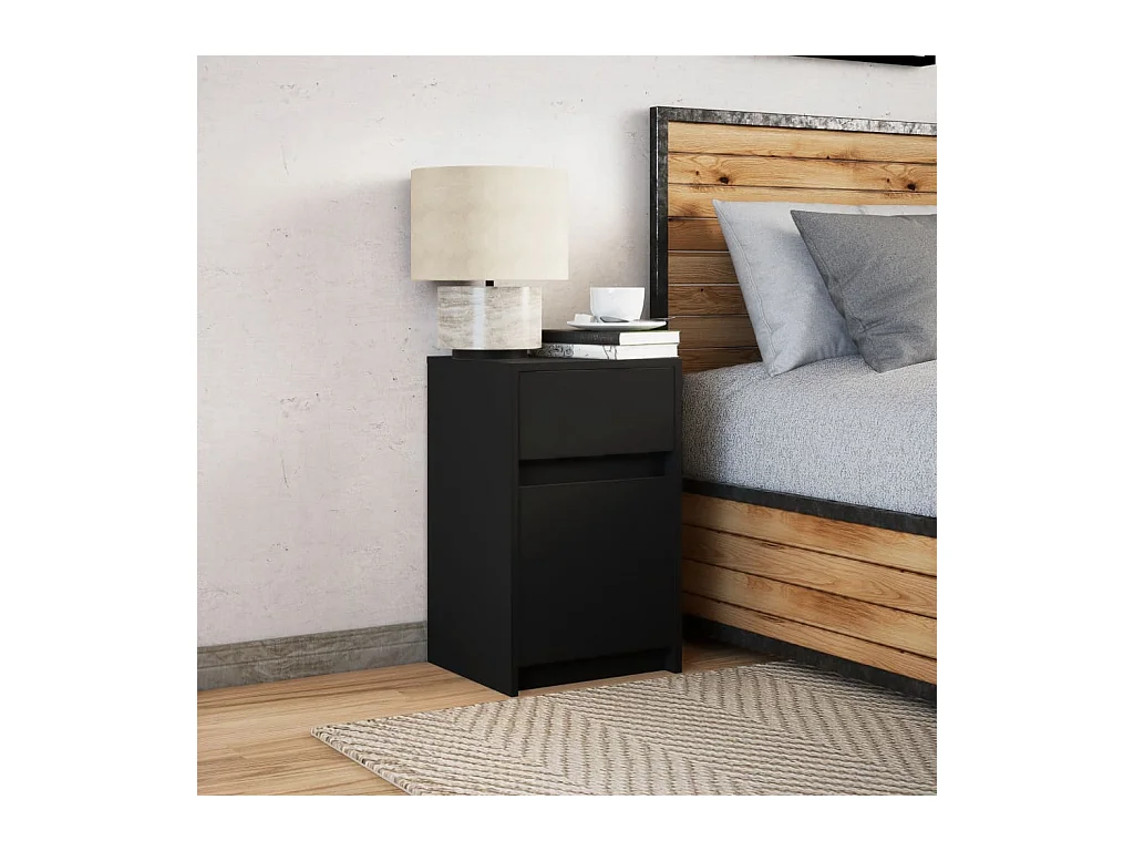 Nachttisch mit LED-Leuchten, schwarzes Holzwerkstoff