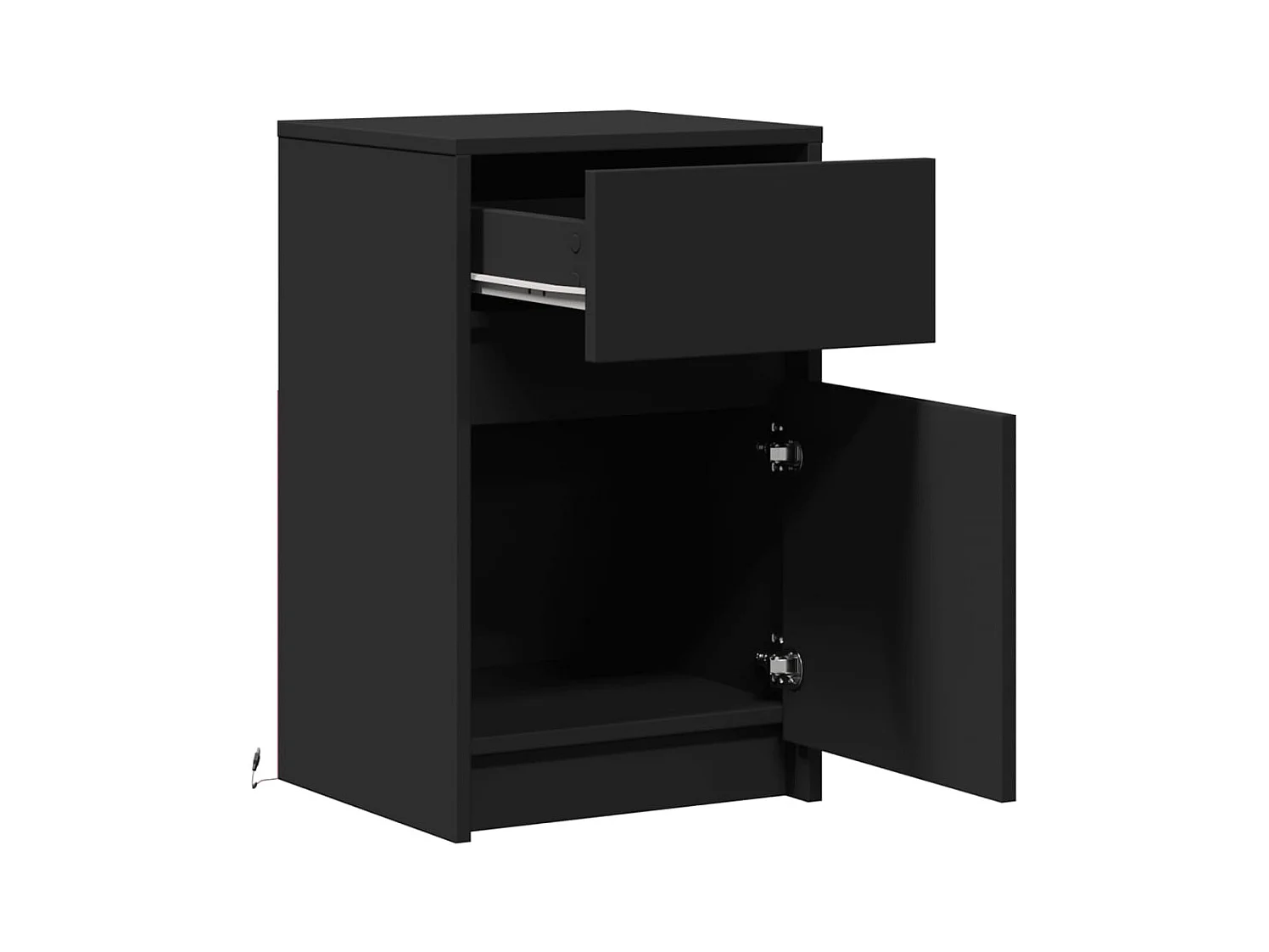 Nachttisch mit LED-Leuchten, schwarzes Holzwerkstoff