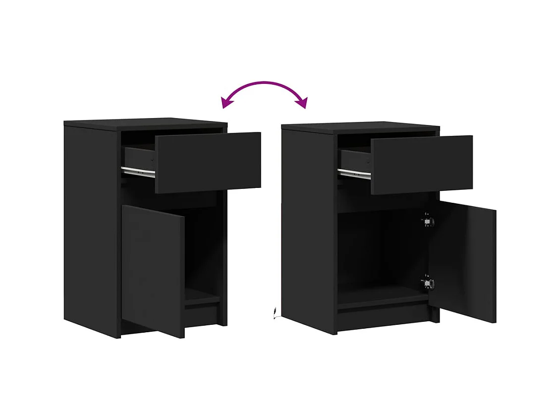 Nachttisch mit LED-Leuchten, schwarzes Holzwerkstoff