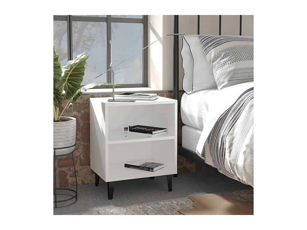 Comodino con gambe in metallo bianco 40x30x50 cm