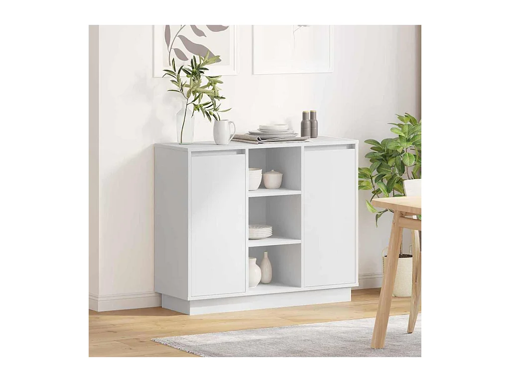 Buffet avec LED Blanc 90x32x75 cm Bois d'ingénierie