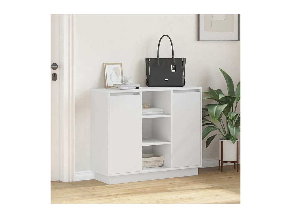 Buffet avec LED Blanc 90x32x75 cm Bois d'ingénierie