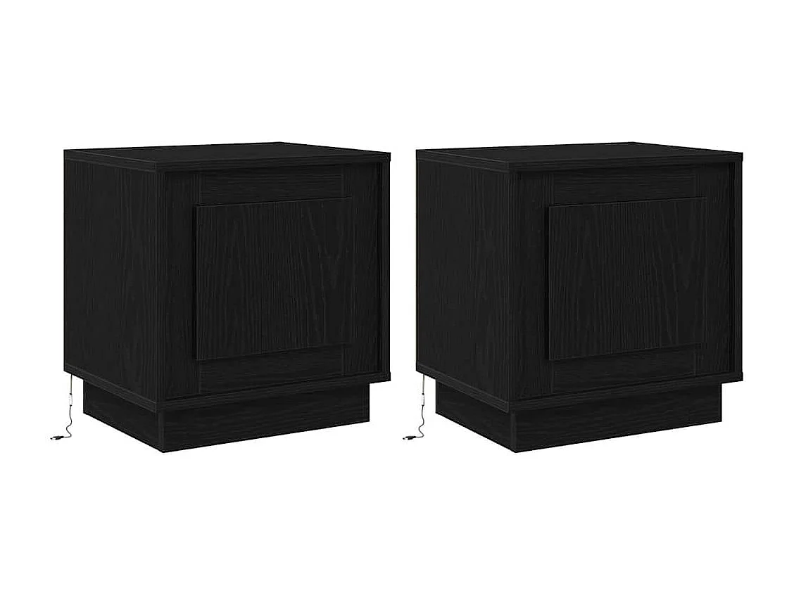 Comodini con luci LED 2 pz Rovere nero 44x34,5x45 cm
