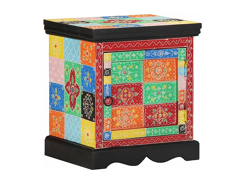 Table de chevet multicolore 40x35x45 cm bois de manguier solide