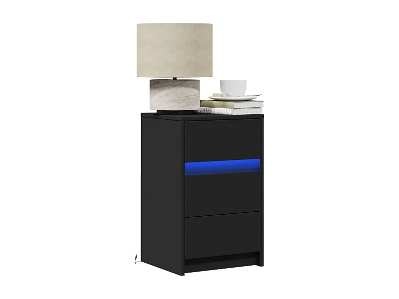 Armoire de chevet avec lumières LED noir bois d'ingénierie