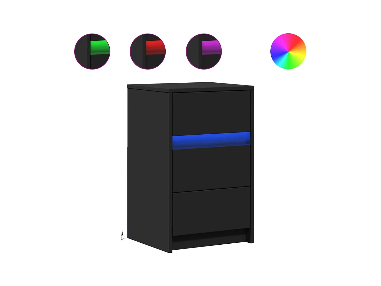 Armoire de chevet avec lumières LED noir bois d'ingénierie