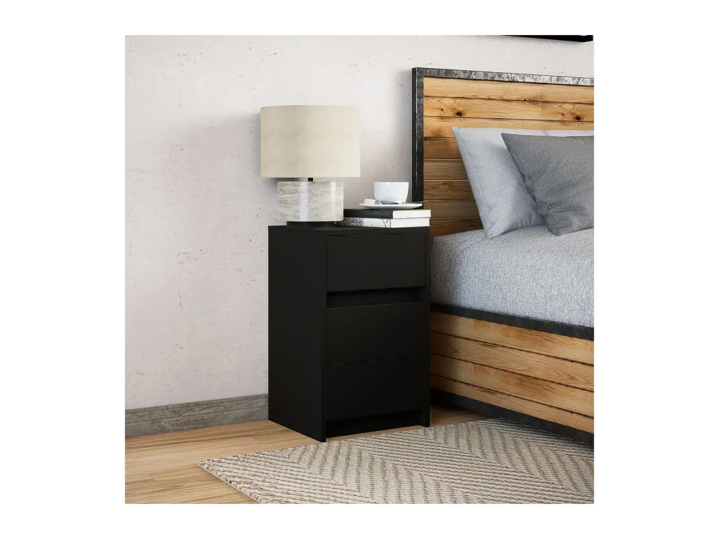 Armoire de chevet avec lumières LED noir bois d'ingénierie