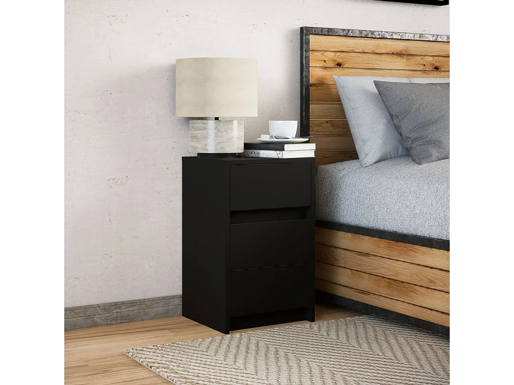 Comodino con luci a LED in legno ingegnerizzato nero