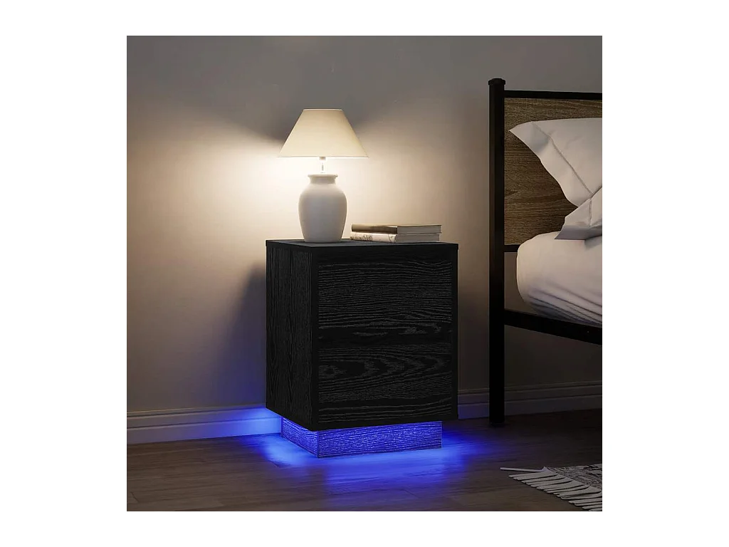Tables de chevet avec lumières LED 2 pcs noir 38x34x50 cm