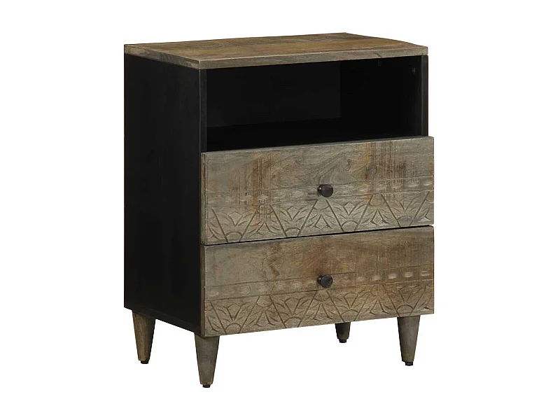 Comodino grigio chiaro 50x33x60 cm in legno massello di mango