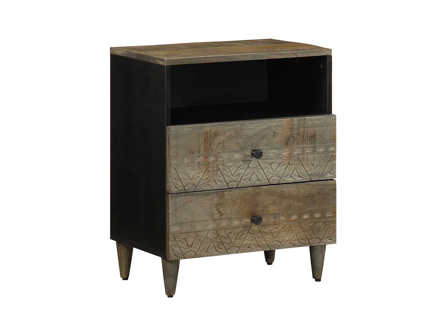 Table de chevet gris clair 50x33x60 cm bois de manguier massif