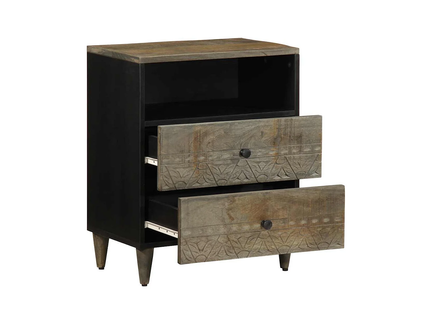 Table de chevet gris clair 50x33x60 cm bois de manguier massif