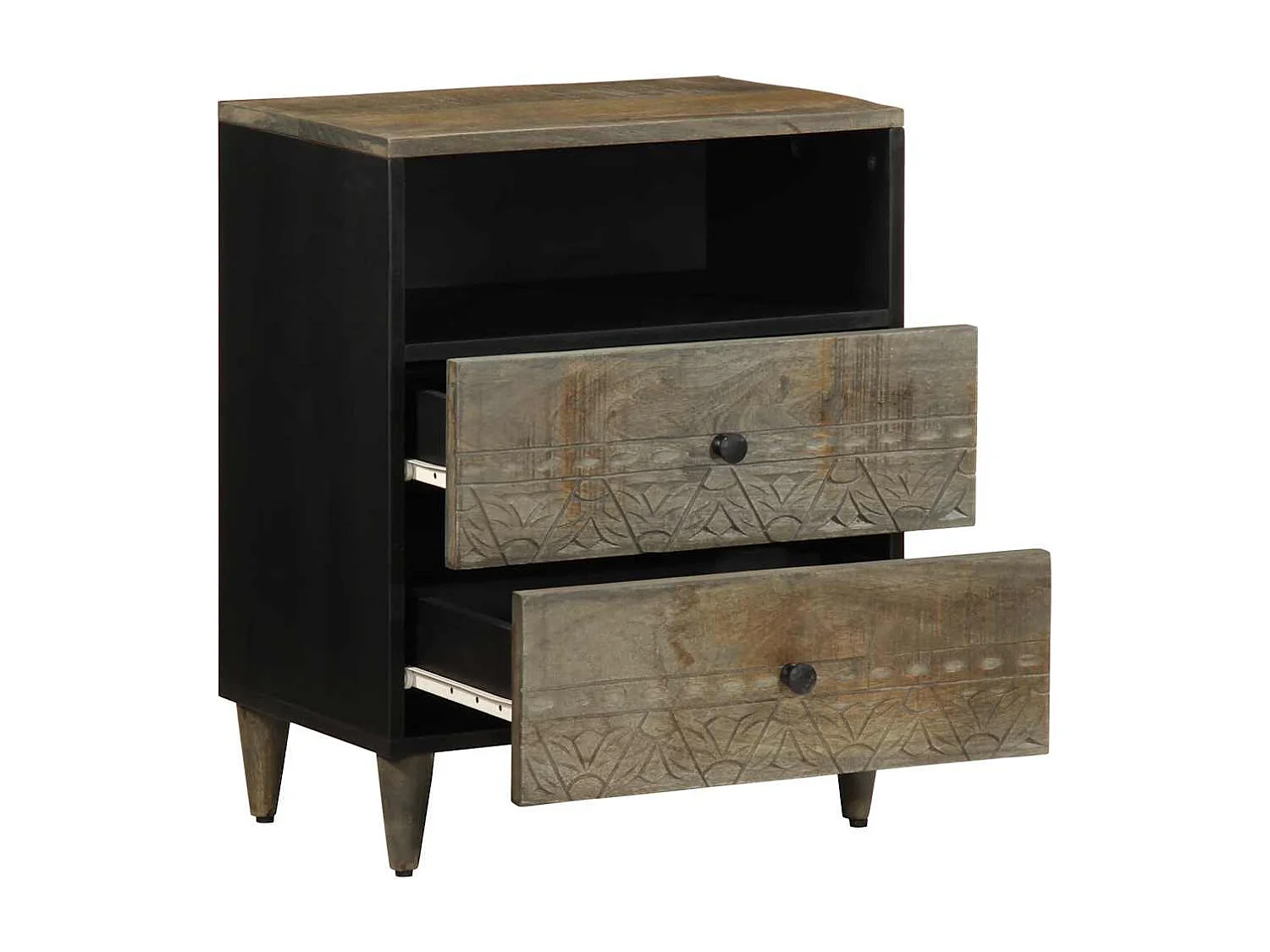 Mesita de noche gris claro 50x33x60 cm madera maciza de mango