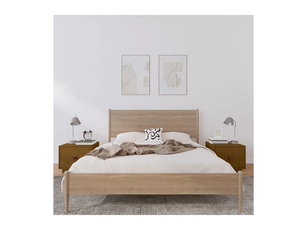 Tables de chevet 2pcs Marron miel 40x34x35cm Bois de pin massif