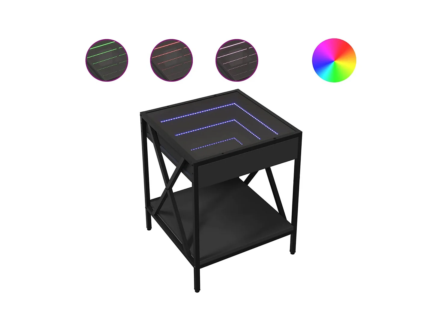 Table de chevet avec LED infini noir 40x40x49 cm