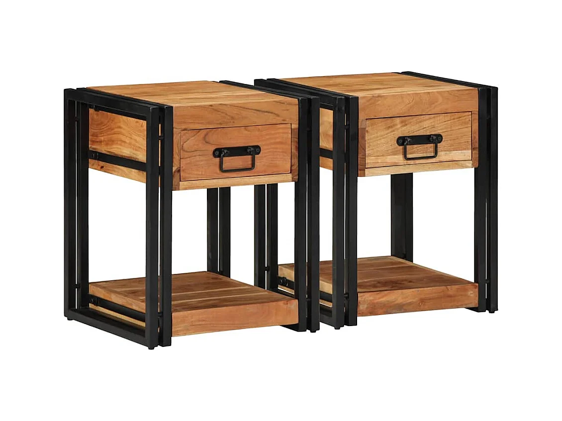 Pack de 2 tables de nuit 40x40x50 cm en bois d'acacia massif