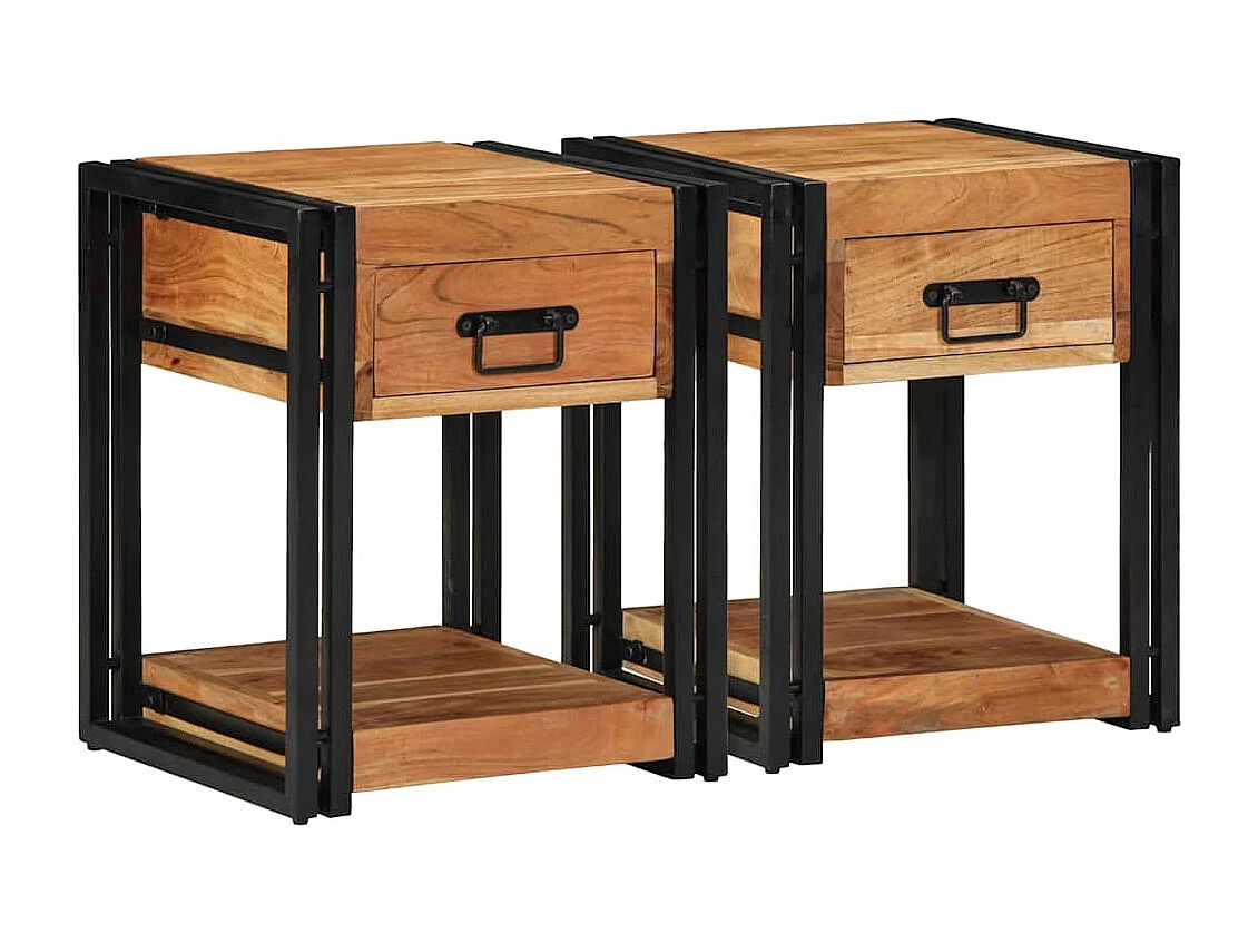 Pack de 2 tables de nuit 40x40x50 cm en bois d'acacia massif