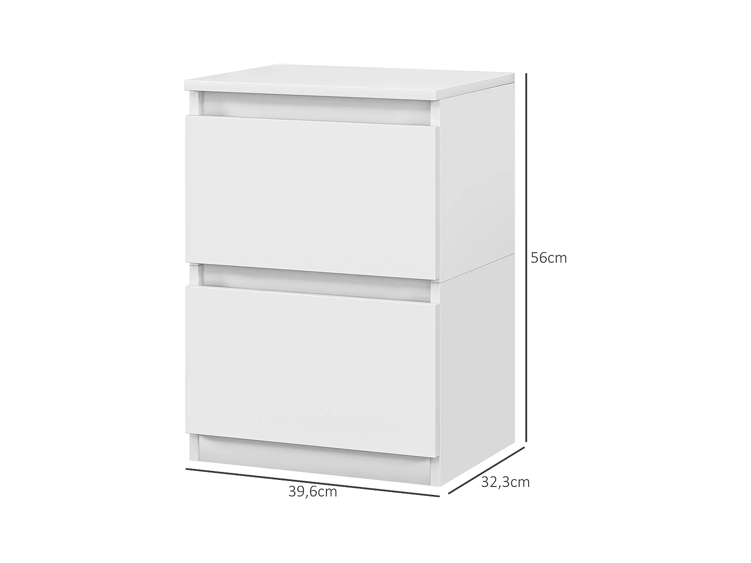 Table de nuit avec 2 tiroirs, design minimaliste, en contreplaqué, blanc (39.6x32.3x56 cm)