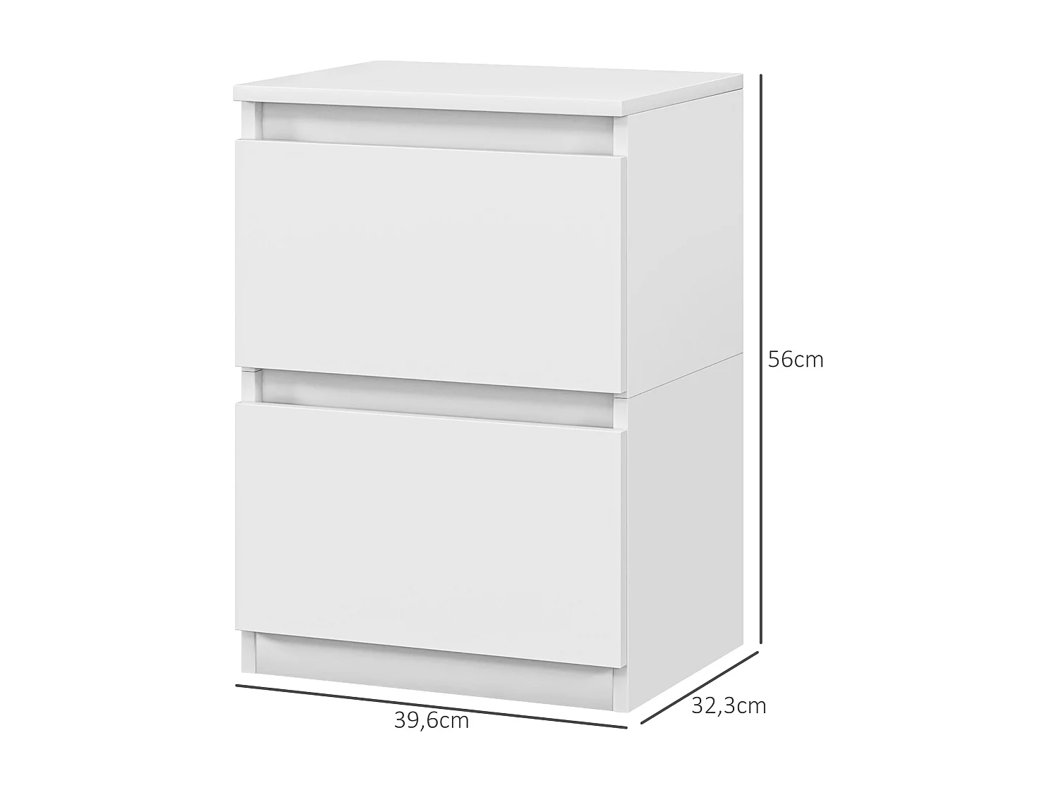 Table de nuit avec 2 tiroirs, design minimaliste, en contreplaqué, blanc (39.6x32.3x56 cm)