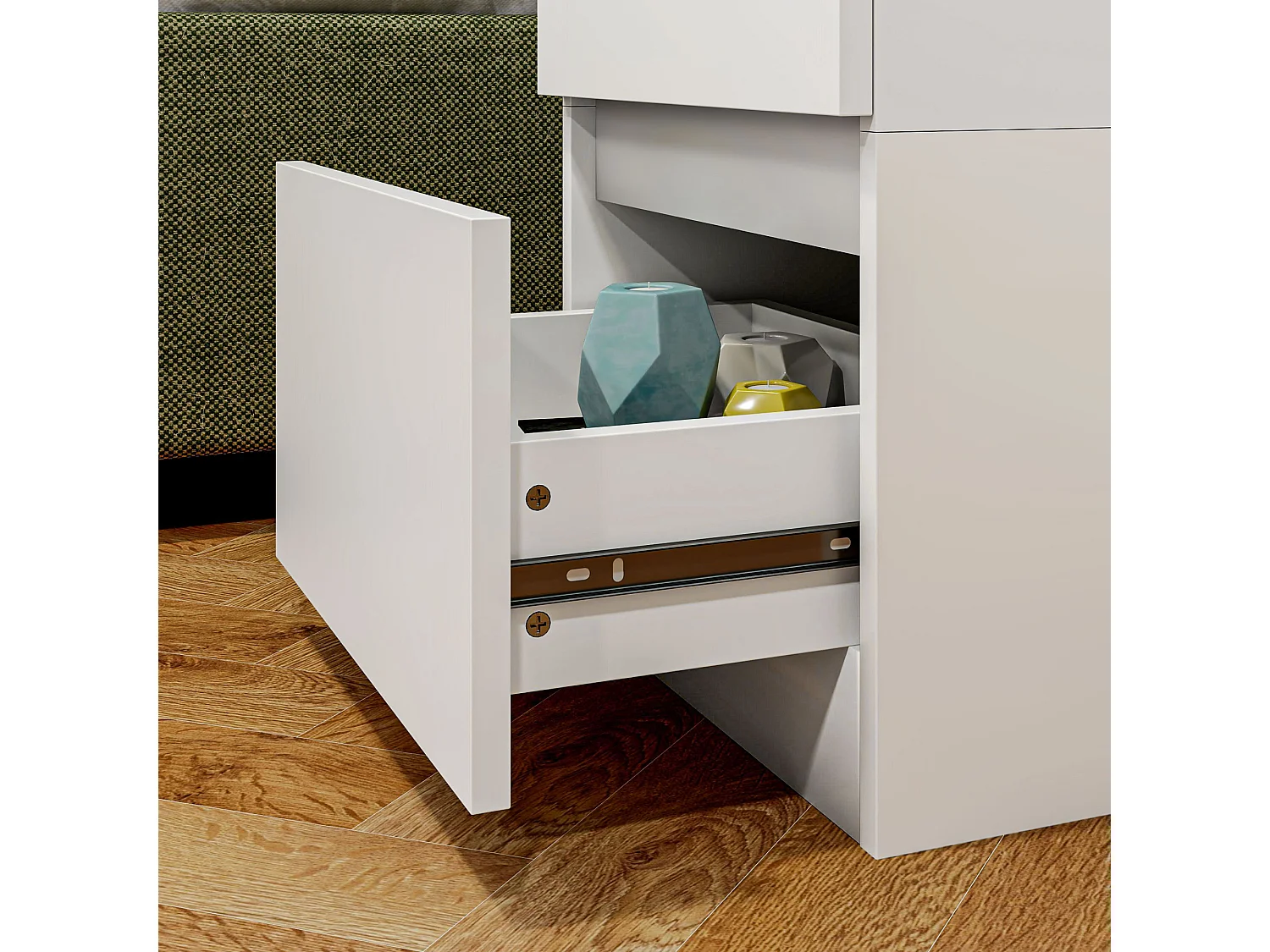 Table de nuit avec 2 tiroirs, design minimaliste, en contreplaqué, blanc (39.6x32.3x56 cm)