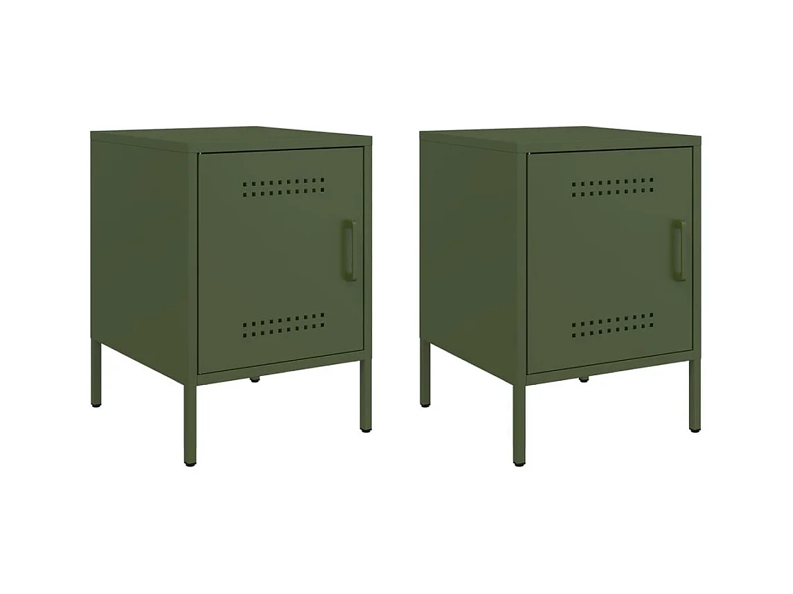 Tables de chevet 2 pcs vert olive 36x39x50,5 cm acier