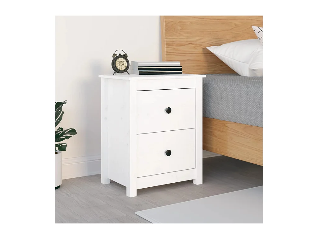 Table de chevet Blanc 50x35x61,5 cm Bois de pin massif