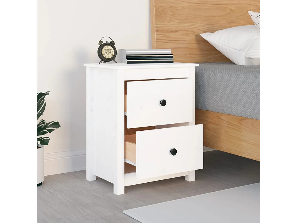 Table de chevet Blanc 50x35x61,5 cm Bois de pin massif