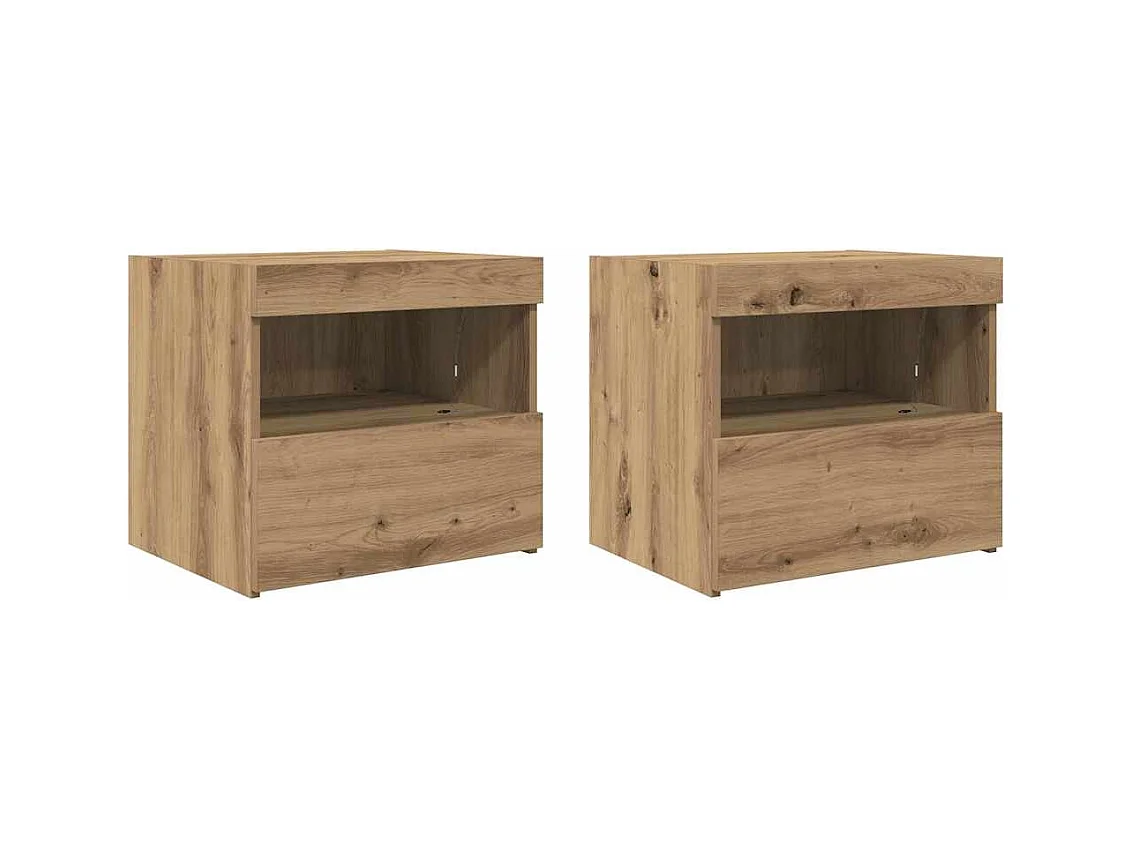 Tables de chevet avec lumières LED 2 pcs Chêne Artisan 50x40x45 cm