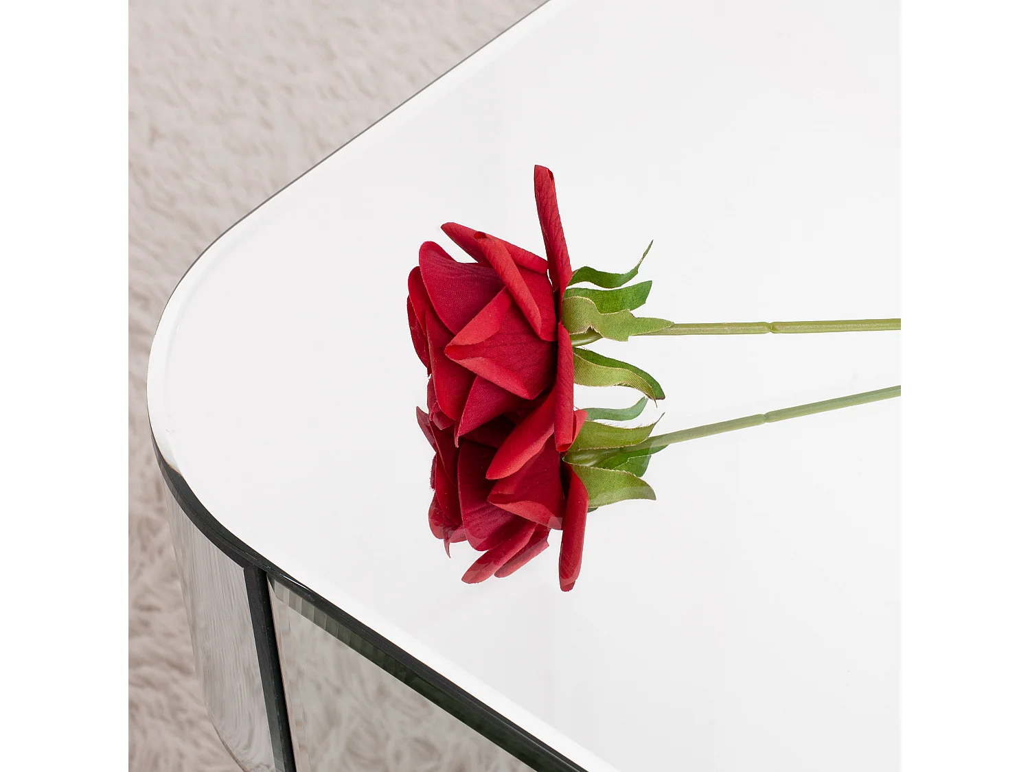 Table de chevet miroir avec tiroir, design glamour et moderne, verre et MDF, argenté (47.5x34.5x57.5cm)