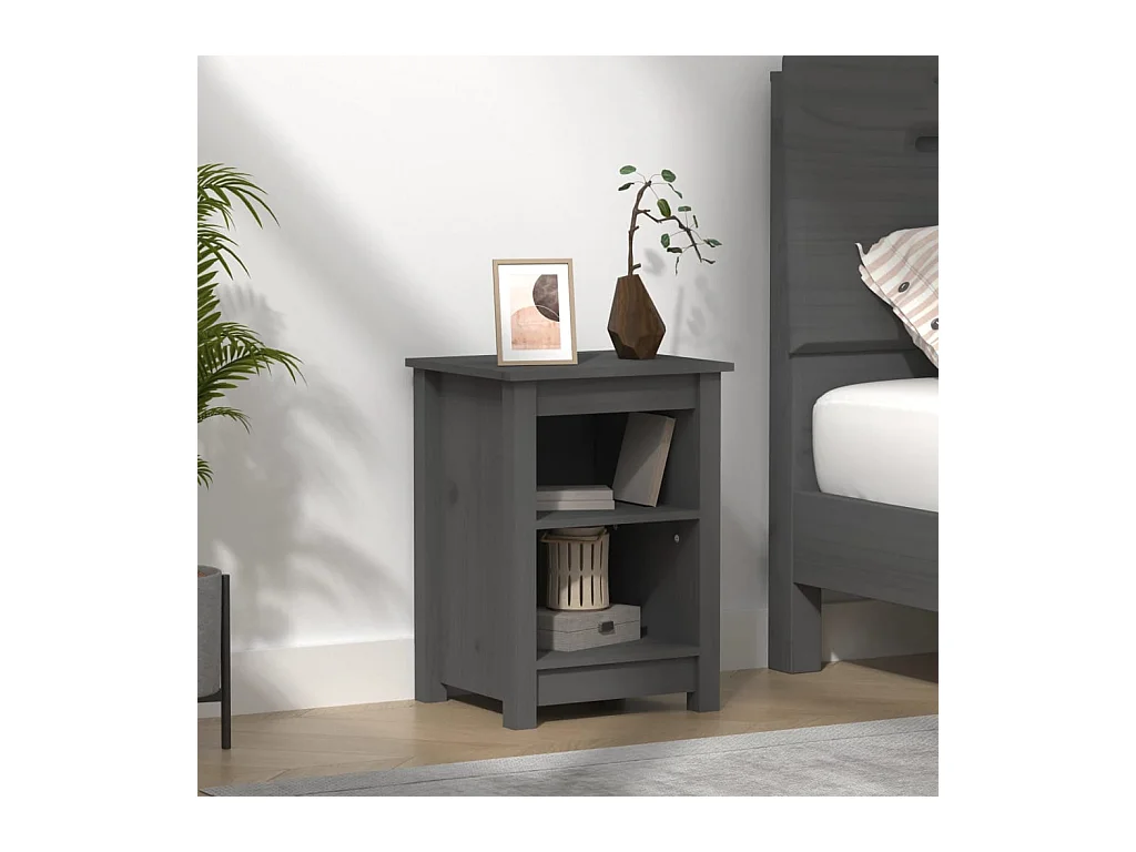 Comodino Grigio 40x35x55 cm Legno massello di pino