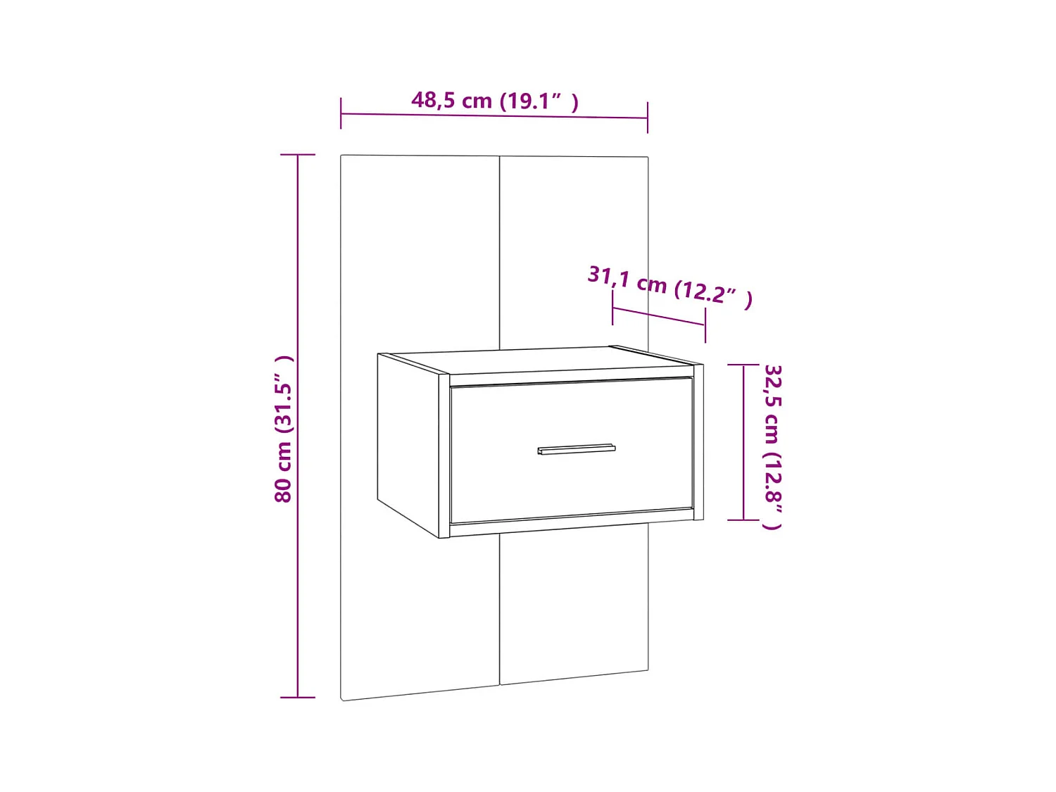 Table de chevet murale Chêne fumé