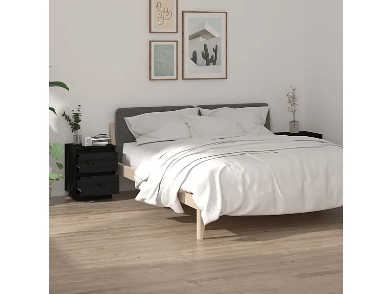 Comodini 2 pz Nero 40x35x50 cm Legno massello di pino