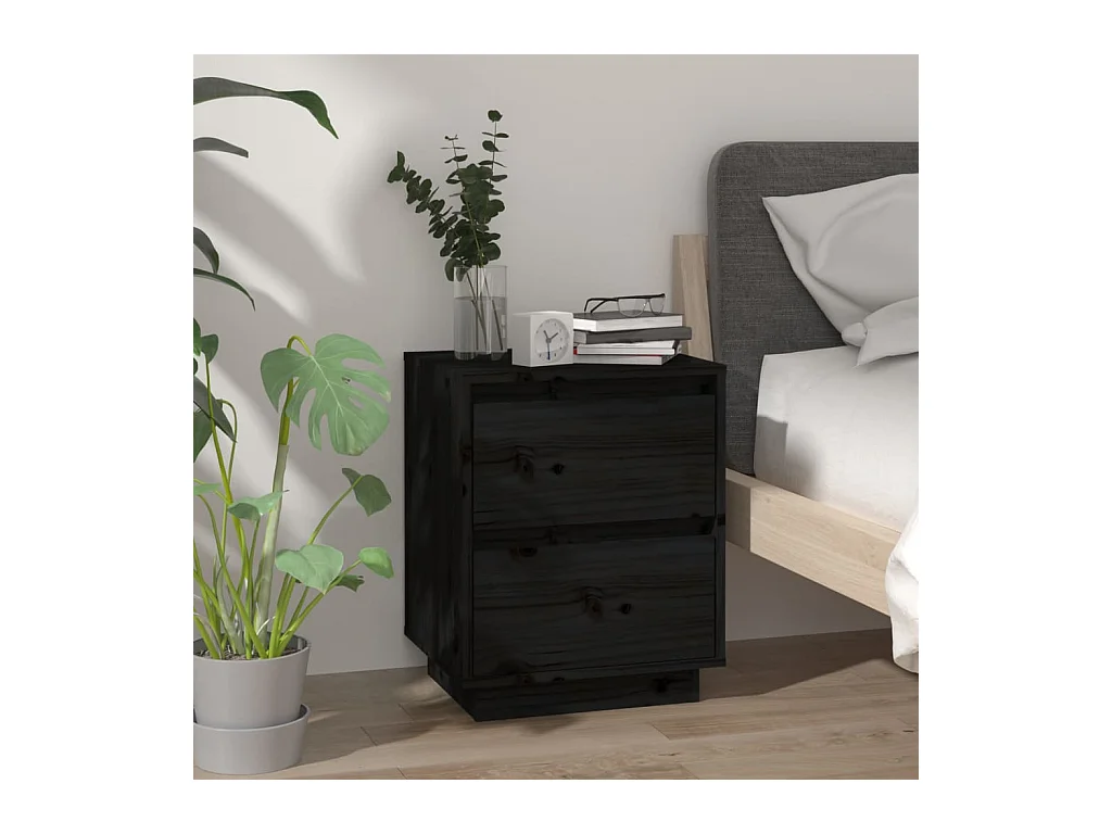 Comodini 2 pz Nero 40x35x50 cm Legno massello di pino
