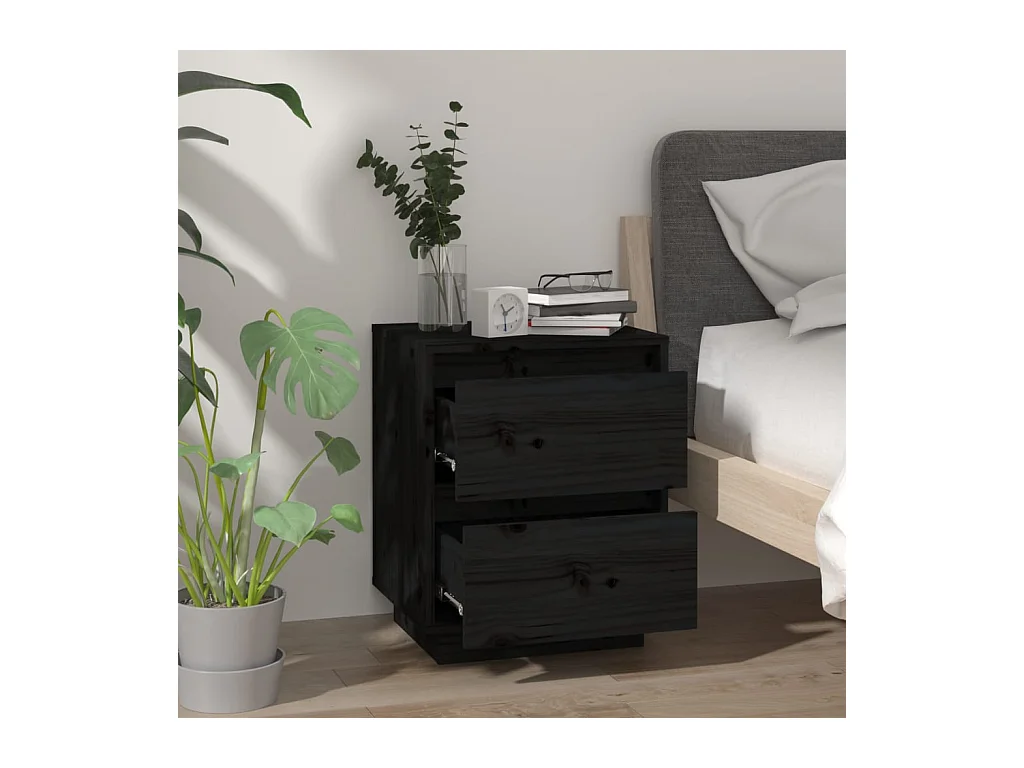 Comodini 2 pz Nero 40x35x50 cm Legno massello di pino