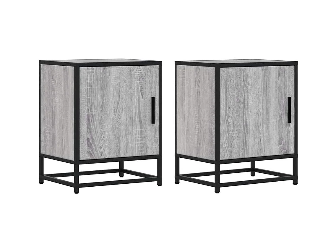 Comodini in legno ingegnerizzato e metallo grigio Sonoma da 2 pezzi