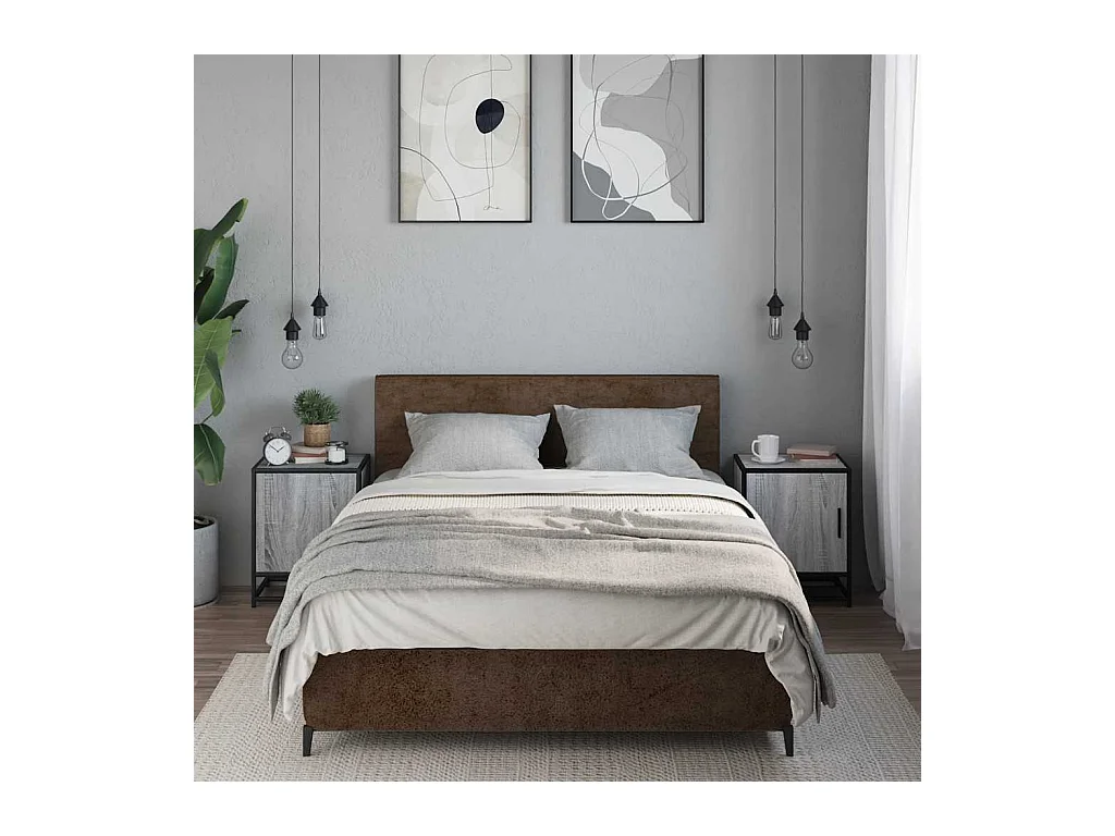 Comodini in legno ingegnerizzato e metallo grigio Sonoma da 2 pezzi