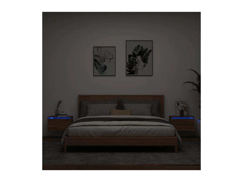 Wandnachtkastjes met LED-verlichting 2 stuks eikenbruin