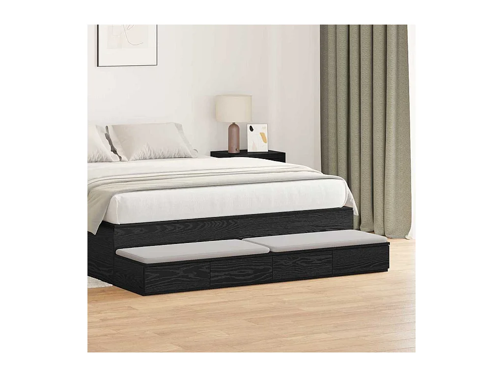 Zwarte eikenhouten bedlades 160x36,5x16,5 cm, bewerkt hout