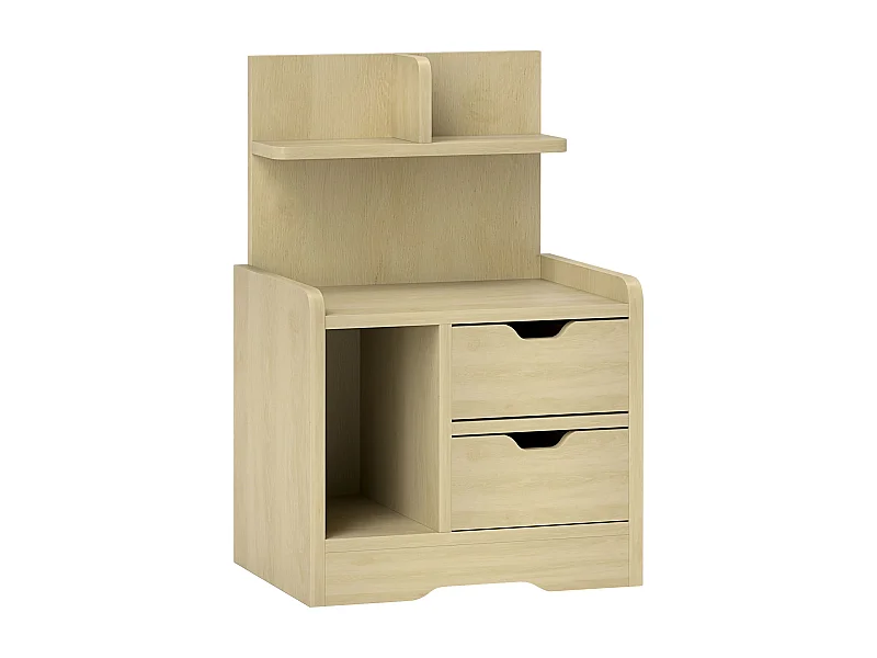 Nachtkastje met 2 lades, open plank, natuurlijk hout (40x30x60 cm)