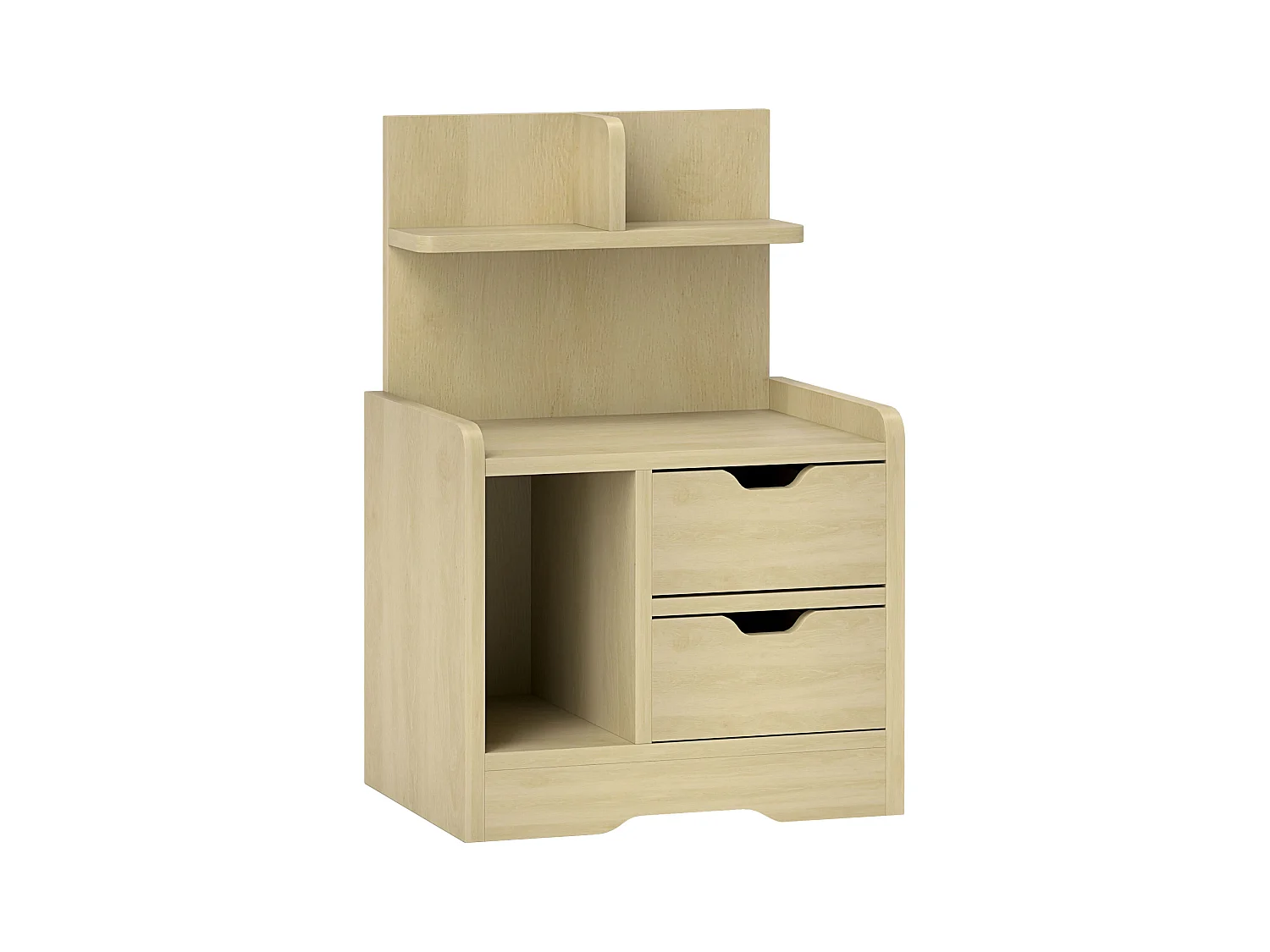 Table de chevet avec 2 tiroirs, étagère ouverte, bois naturel (40x30x60 cm)