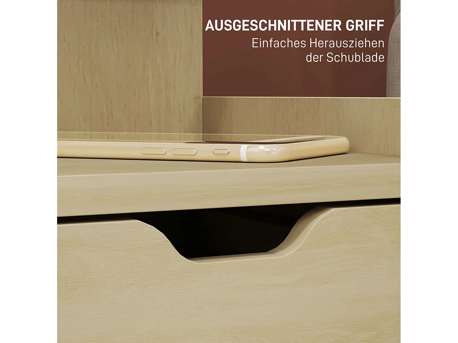 Table de chevet avec 2 tiroirs, étagère ouverte, bois naturel (40x30x60 cm)