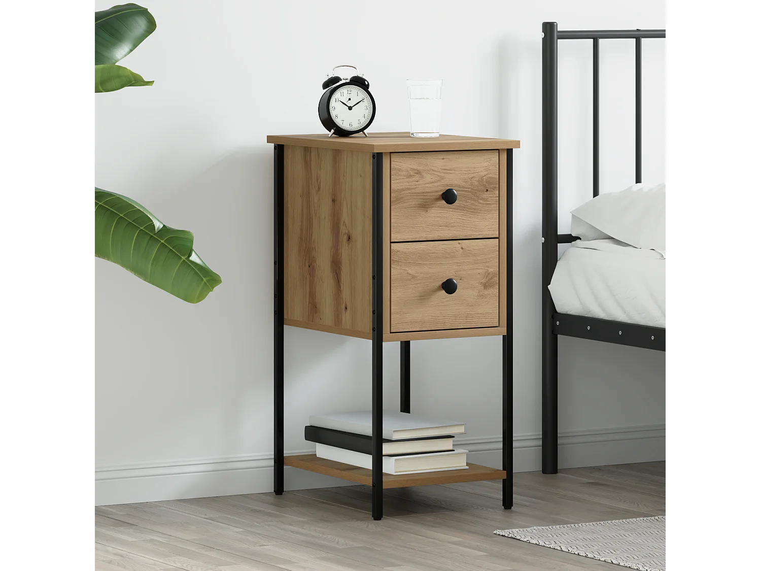 Cabinet de chevet avec tiroir chêne artisanal 32 x 42 x 70 cm