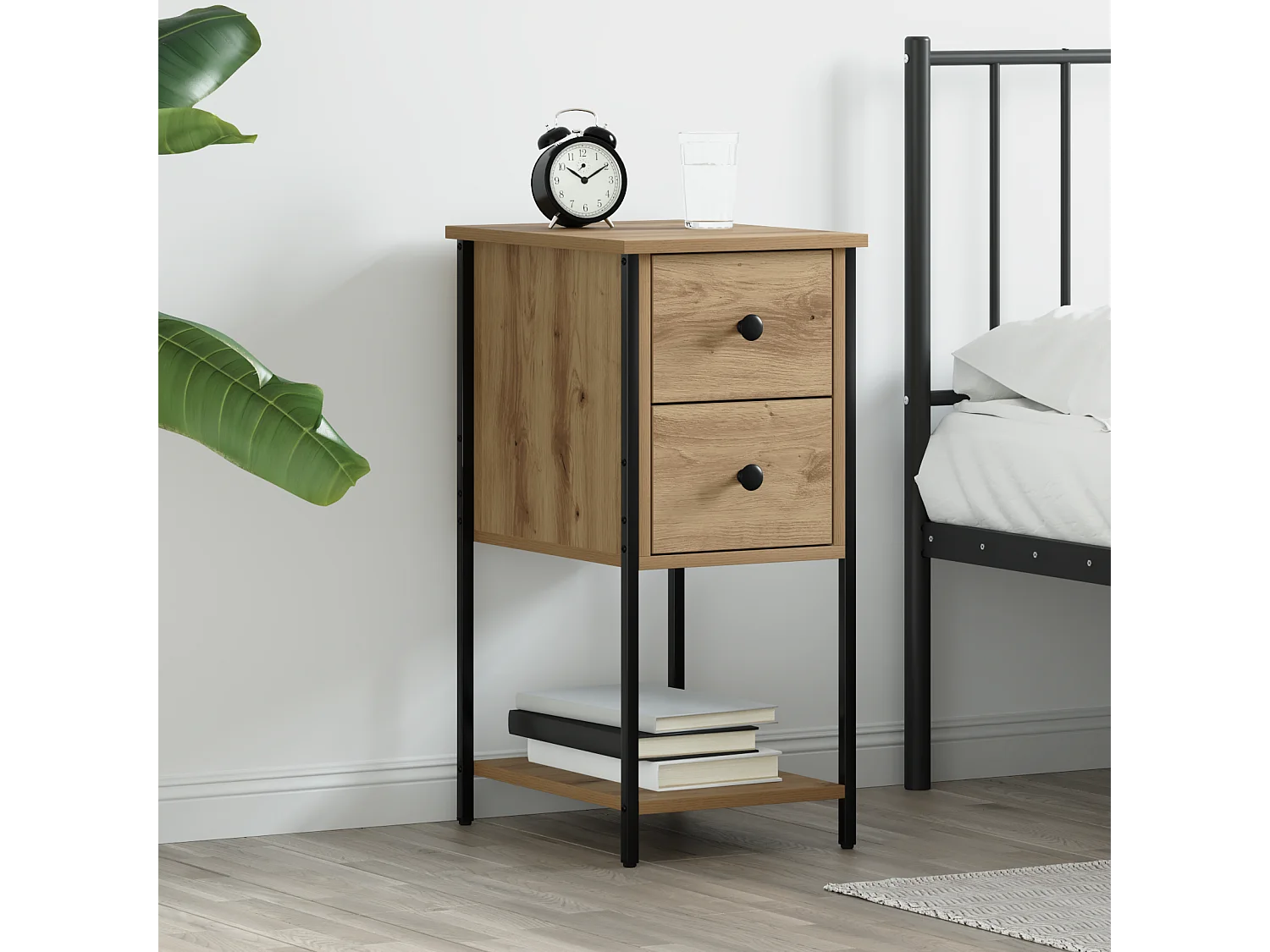 Cabinet de chevet avec tiroir chêne artisanal 32 x 42 x 70 cm