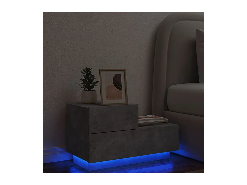 Nachtkastje met ledverlichting, betongrijs, 70x36x40,5 cm
