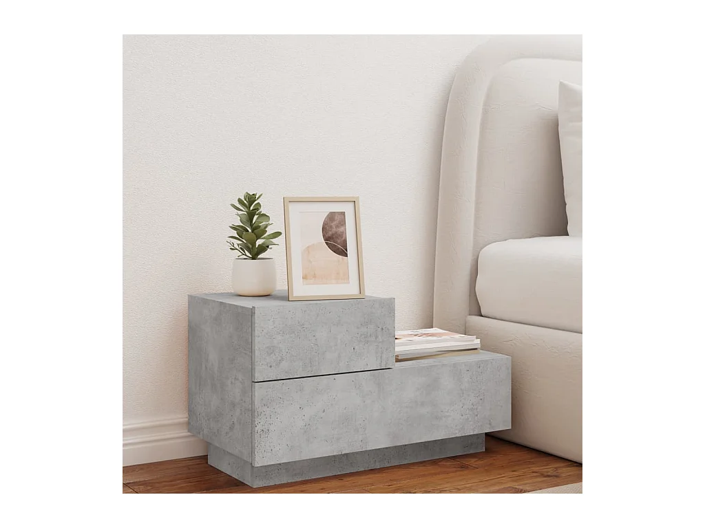Nachtkastje met ledverlichting, betongrijs, 70x36x40,5 cm