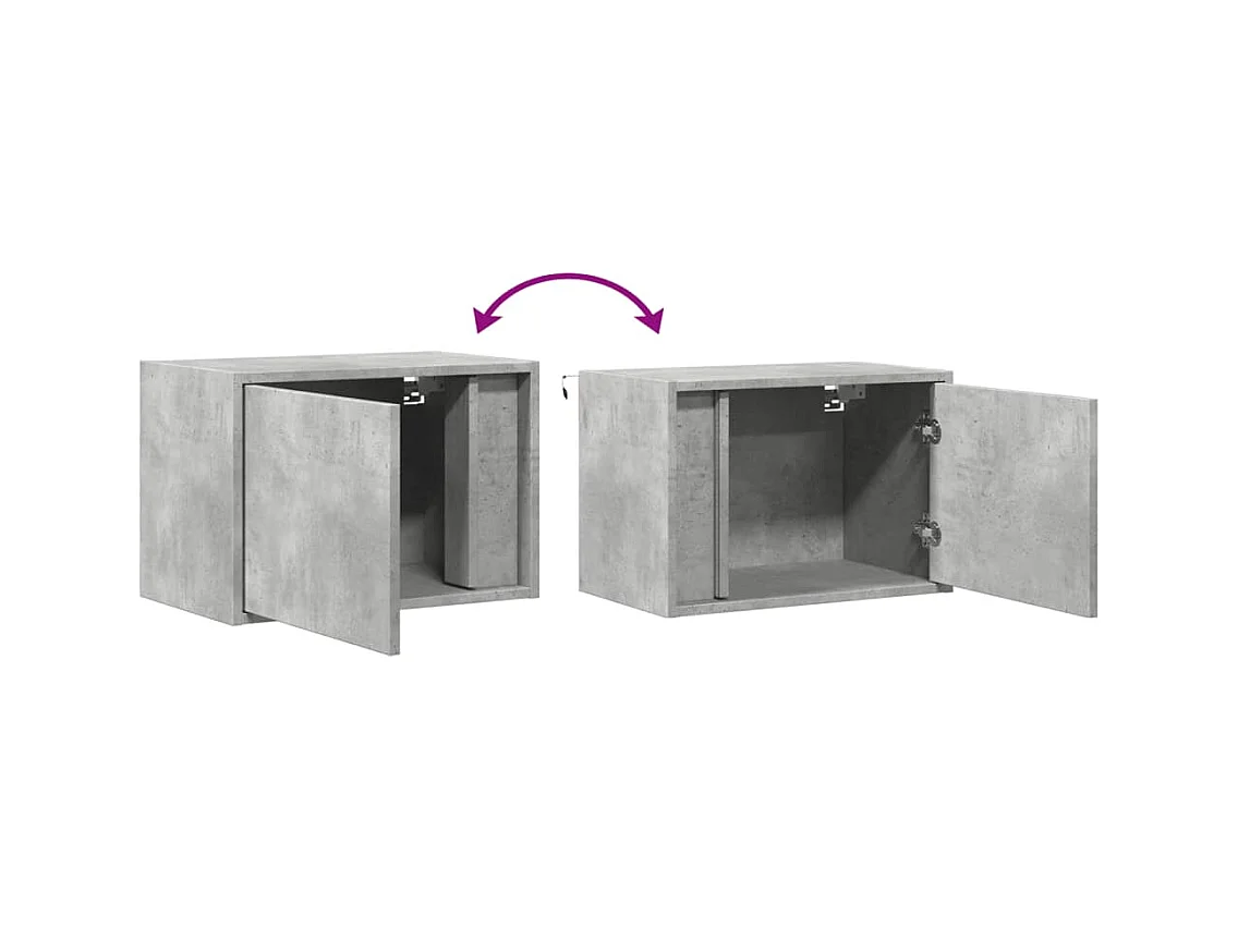 Tables de chevet murales avec lumières LED 2 pcs gris béton